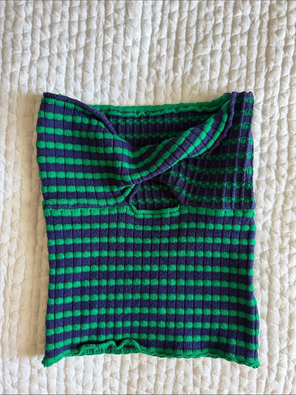 Green and Navy Striped Knit Tube Top